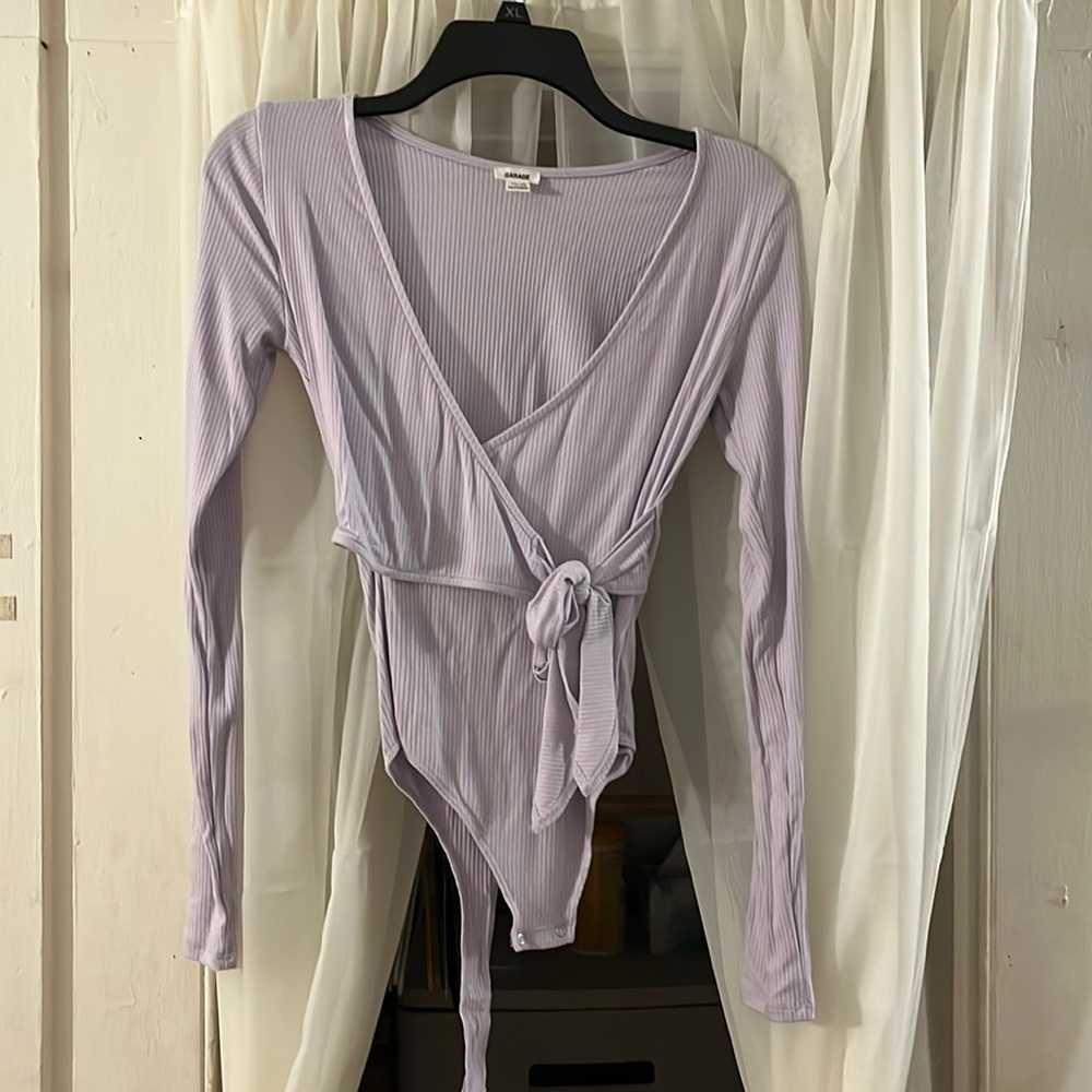 garage long sleeve tie front body suit